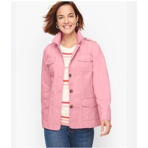 Talbots Womens Twill Chore Coat Size XL Pink Cotton Jacket Preppy Classic Casual